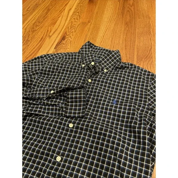 Ralph Lauren Men's Button Up Shirt Dark Blue Plaid Pony Size Small - Picture 1 of 11